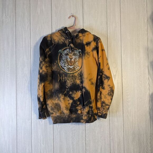 Def Leppard Yellow Black Tie Dye Graphic Hoodie EUC SZ SM - Picture 1 of 5